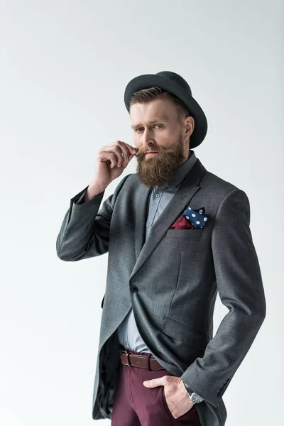Schöner Mann Vintage Kleidung Isoliert Auf Hellem Hintergrund — kostenloses Stockfoto