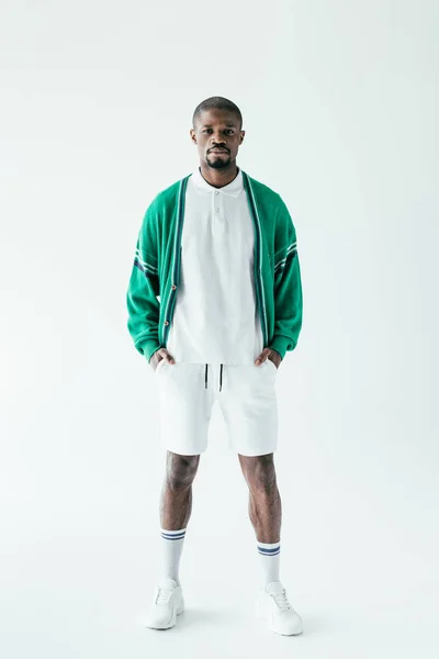 African American Man Vintage Sportswear Isolated White — Stock Photo, Image