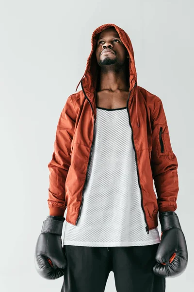 African American Man Boxing Gloves Isolated White — Stock Photo, Image