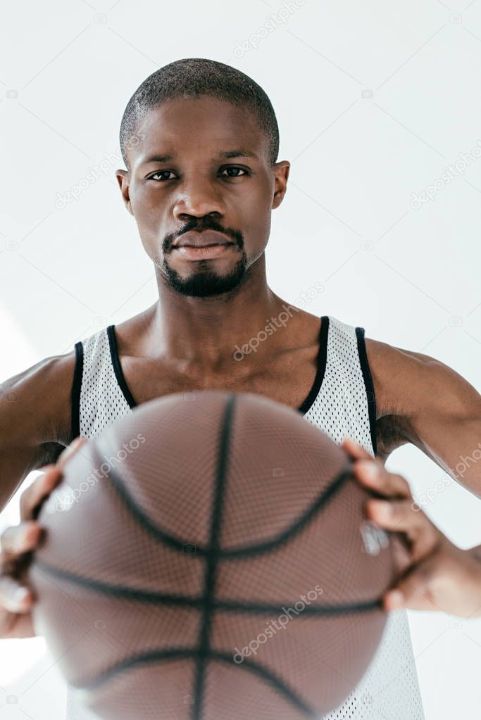 Selective Focus African American Basketball Player Holding Ball