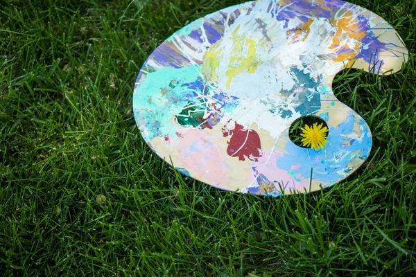 잔디에 다채로운 Pallete와 민들레의 — 무료 스톡 포토