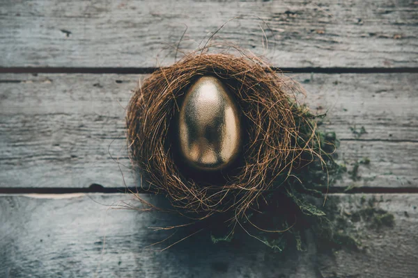 Œuf de Pâques doré dans le nid — Photo de stock