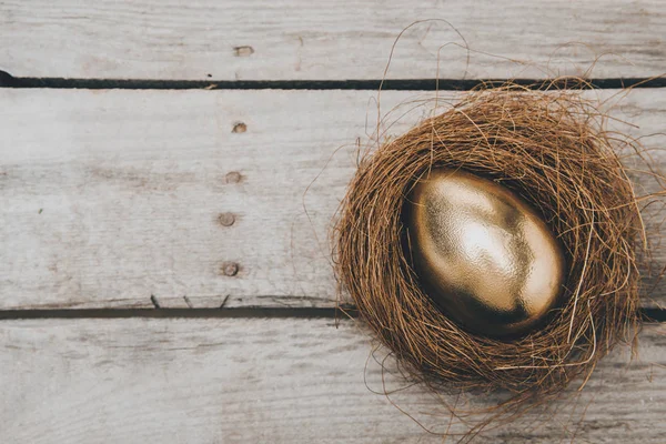 Golden Easter egg in nest — Stock Photo