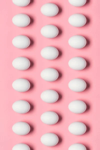 Rows of white eggs — Stock Photo