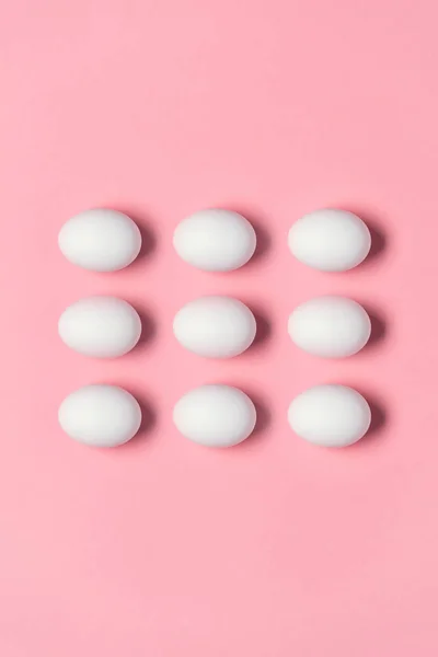 Rangées d'œufs blancs — Photo de stock