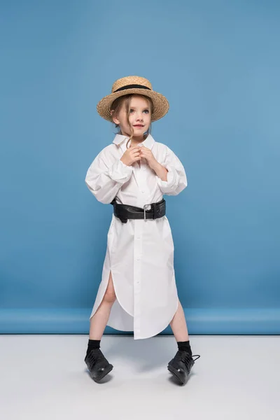 Stylish little girl in straw boater — Stock Photo