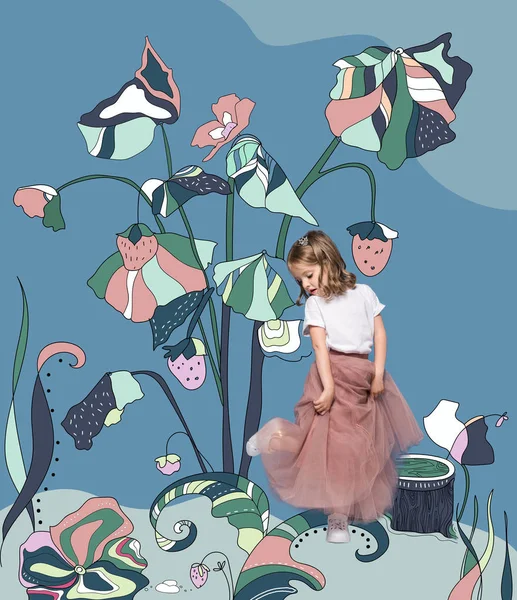 Kleines Mädchen mit magischen Pflanzen — Stockfoto