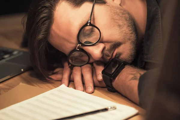 Musician sleeping at workplace — Stock Photo