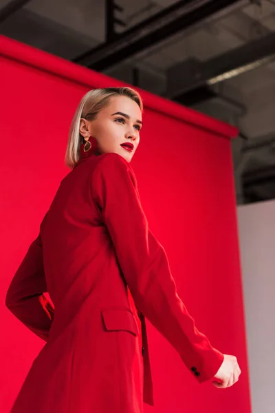 Chica elegante posando en rojo - foto de stock