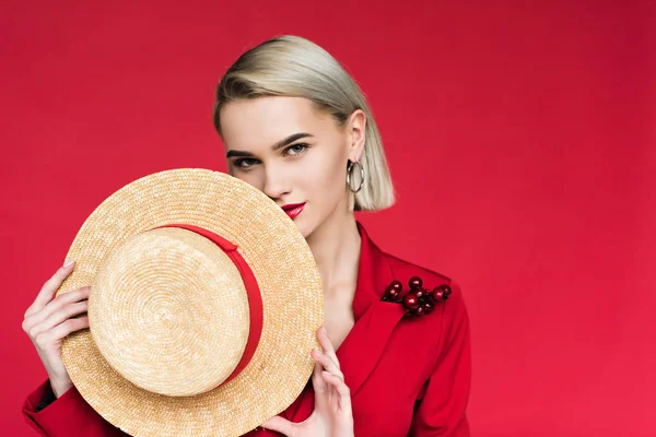 Fashionable girl with straw hat — Stock Photo