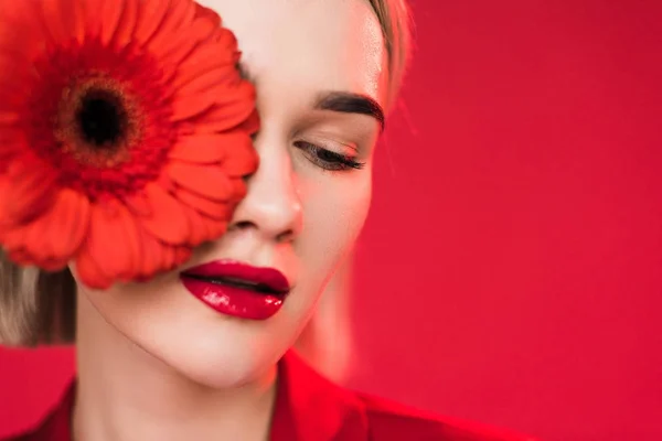 Дівчина з червоною квіткою — стокове фото