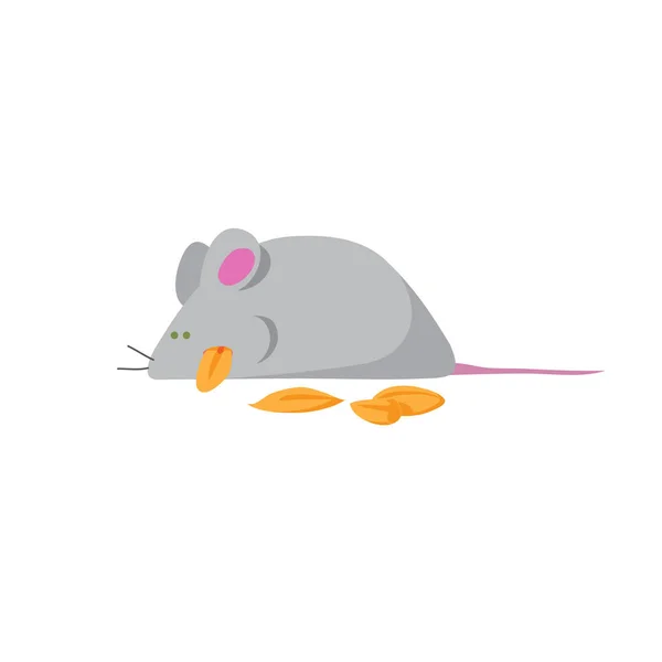 Ratón comiendo cereales Granos — Vector de stock