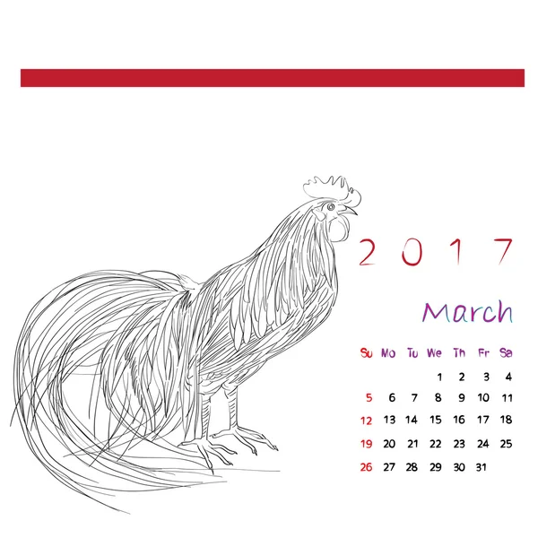 Março 2017 Calendário — Fotografia de Stock
