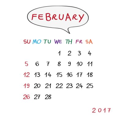 Şubat 2017 kabarcık takvim