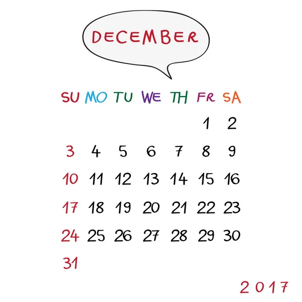 Dezembro 2017 calendário bolha — Fotografia de Stock