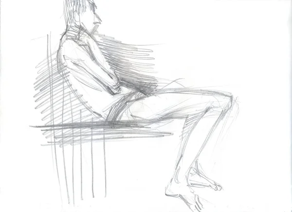 Κάθεται ο άνθρωπος σκίτσο — Φωτογραφία Αρχείου