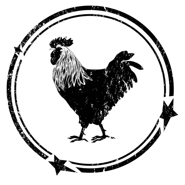 Stamp of a black and white rooster — Stock Photo, Image