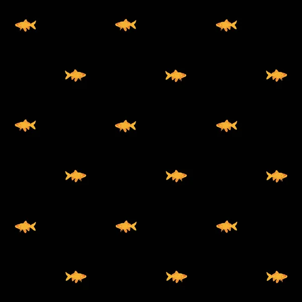 Seamless Pattern Illustrating Goldfish Two Moving Positions Items Isolated Black — Stock Photo, Image