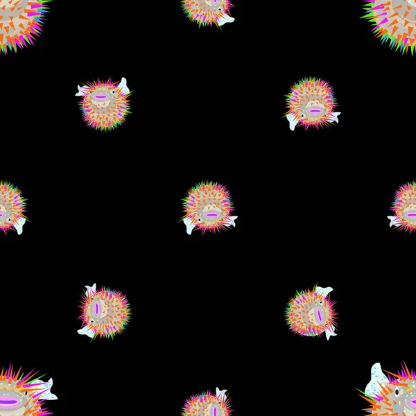 Nahtloses Muster Das Einen Stachelschweinfisch Verschiedenen Positionen Zeigt Gegenstände Auf — Stockfoto