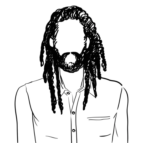 손으로 예술적 삽화는 머리와 턱수염을 비공식 셔츠를 라스타파리 남자의 모습을 — 스톡 사진