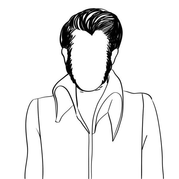 Hand drawn artistic illustration of an anonymous avatar of a sixties rock and roll man with fancy hairslyle in a stage shirt, web profile doodle isolated on white