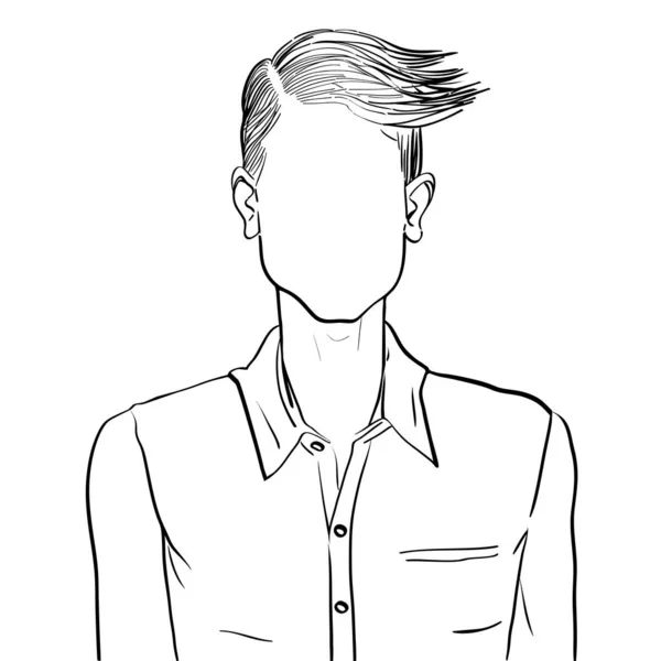 Hand drawn artistic illustration of an anonymous avatar of a young man with comb over hairstyle in an informal shirt, web profile doodle isolated on white