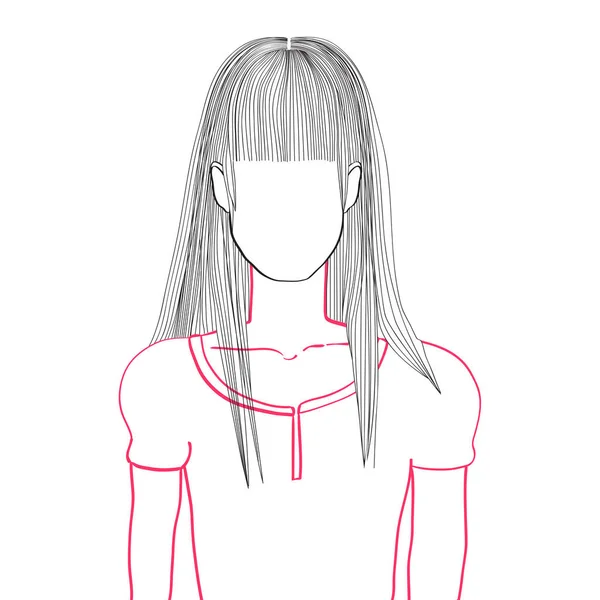 Рука Намальована Художня Ілюстрація Анонімного Аватара Молодої Жінки Довгим Волоссям — стокове фото