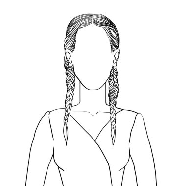 El çizimi, iki örgülü, web profili karalaması beyaza izole edilmiş genç bir kadının isimsiz bir avatarını tasvir ediyor.