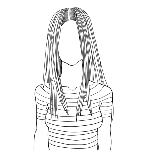 Рука Намальована Художня Ілюстрація Анонімного Аватара Молодої Жінки Довгим Волоссям — стокове фото