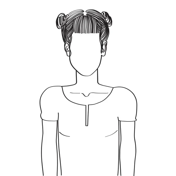 손으로 예술적 스케치 그림은 두문이 셔츠를 여성의 익명의 아바타를 것으로 — 스톡 사진