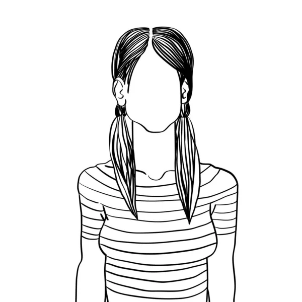 Ручной Художественный Эскиз Иллюстрации Анонимного Аватара Молодой Женщины Двумя Хвостами — стоковое фото