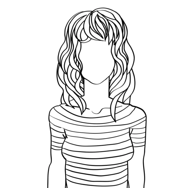 Hand Drawn Artistic Sketch Illustration Anonymous Avatar Young Woman Wavy — Stock Photo, Image