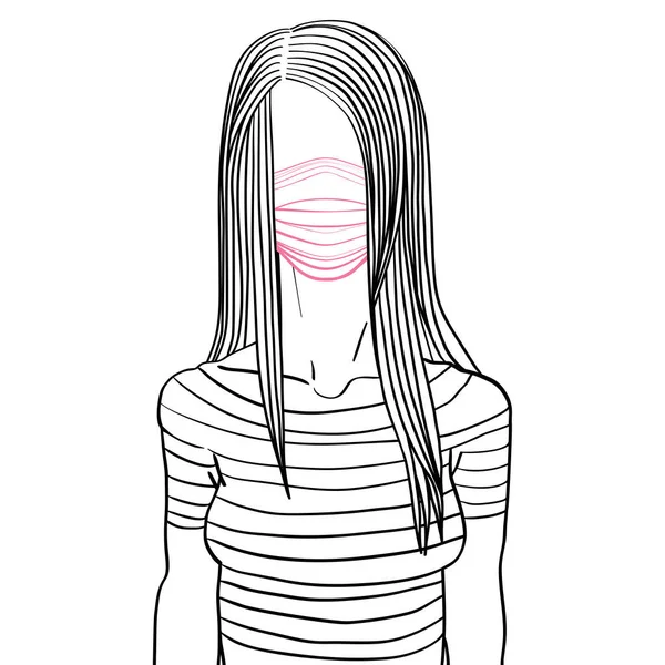 Ручная Рисованная Художественная Иллюстрация Анонимного Аватара Молодой Женщины Длинными Волосами — стоковое фото