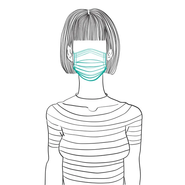 손으로 예술적 삽화는 큐어를 셔츠를 의학용 마스크를 여성의 모습을 것으로 — 스톡 사진