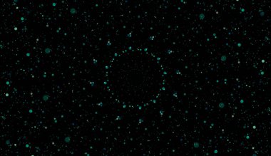 Siyah arkaplandaki renk noktaları. Değişik boyutlarda renkli daireler. Merkezi element. Yuvarlak Süs Deseni