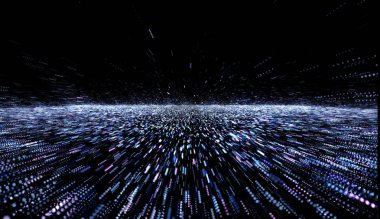 Soyut arkaplan perspektifi mavi, kırmızı, turuncu, sarı tonda ışık çizgisi hareketi. Dijital yüksek teknoloji konsepti için