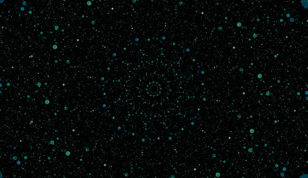 黒の背景の色点 異なるサイズのドットのカラフルな円 中央の要素 ラウンドオーナメントパターン — ストック写真