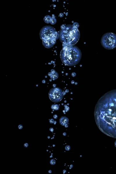 Abstract blue spheres and sparks. Digital fractal art. 3D rendering