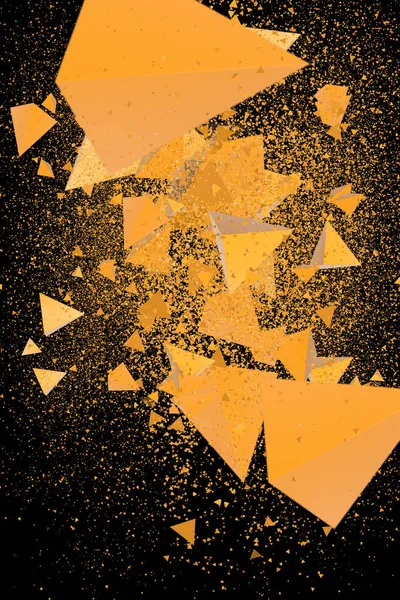 particles of yellow pyramids on black background. 3d illustration. particles background