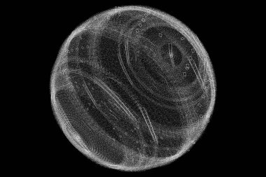 Noktalar ve noktalardan oluşan soyut bir küre. Siyah arkaplanda beyaz küre izole.