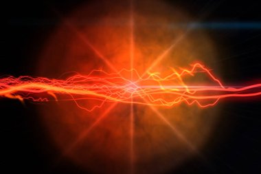 Parlak kırmızı yıldız soyut kozmos enerji neon ışık alanı arkaplanı