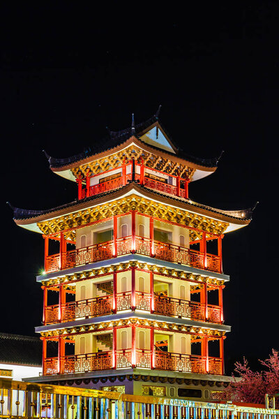 The beautiful Chinese pagoda at night.
