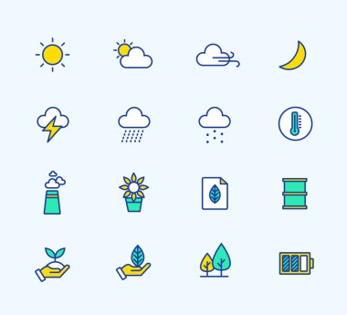 Kaynak Enerji ve hava simgeleri, Neon renk, semboller için mobil ve web grafikleri