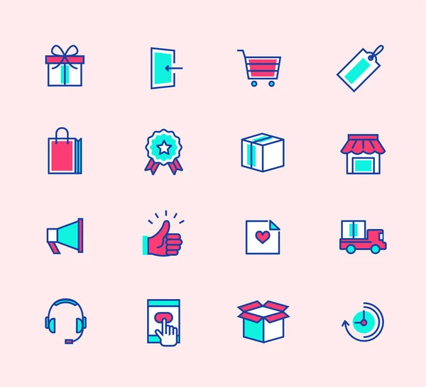Shopping line icons, Neon color, Symbols for mobile and web graphics — Stock Vector