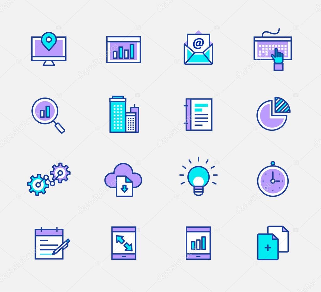  business line icons, Neon color, Symbols for mobile and web graphics