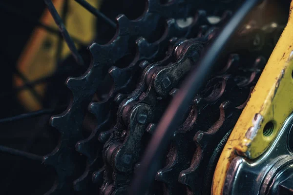 Close Bicycle Parts Dark Background Macro View — Stockfoto