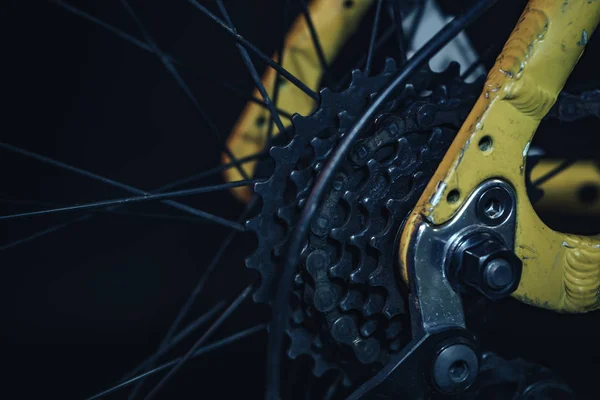 Close Bicycle Parts Dark Background Macro View — Stockfoto