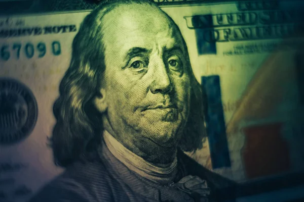 Chiudi Faccia Franklin Con Cento Dollari Americani Dollari Usa Fondo — Foto Stock