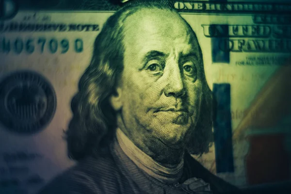 Sluit Franklin Gezicht Honderd Dollar Amerikaanse Amerikaanse Dollars Cash Money — Stockfoto