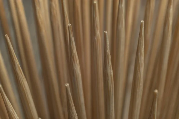 Close Beautiful Wooden Bamboo Toothpicks Background Texture Macro Photography View — Stock Photo, Image